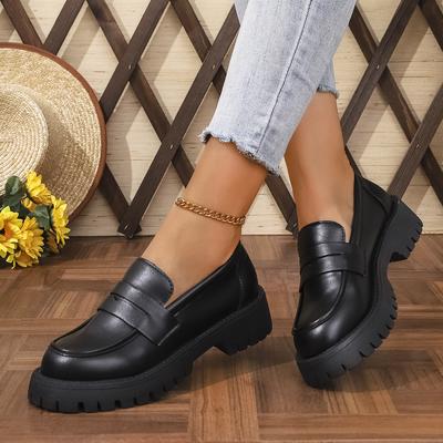 Fashion British Style Platform Loafers Women 2025 Plus Size Round Toe Single Shoes Woman Thick Bottom Pu Leather Shoes Mujer