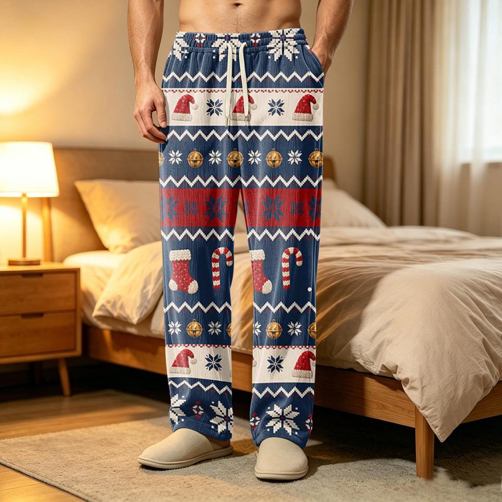 Pantaloni Pigiama da Uomo in Velluto a Coste con Tasche, Pantaloni da Notte Casual per Casa e Ora di Dormire