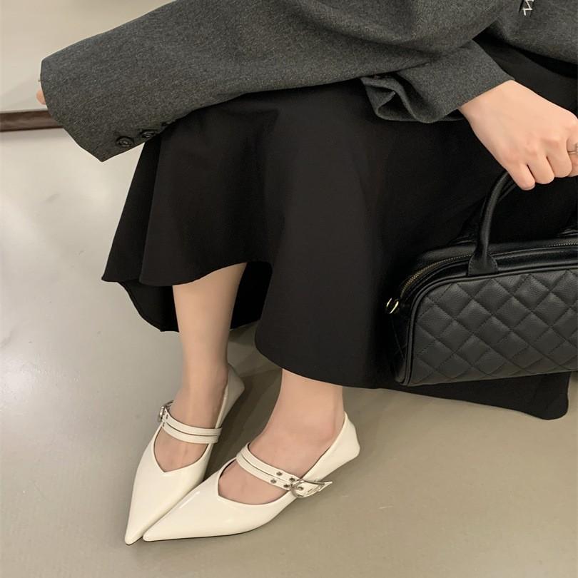 Pointed single shoes women's autumn and winter flat-bottomed soft leather double strip Mary Jane shoes spring and summer 2025 new fashion versatile