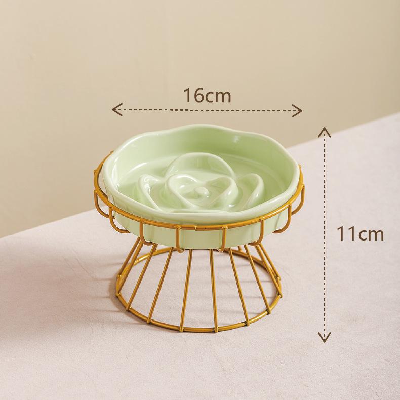 Ceramic Anti-Choke Slow Feeder Bowl with Neck Protection Stand for Small Dogs and Cats