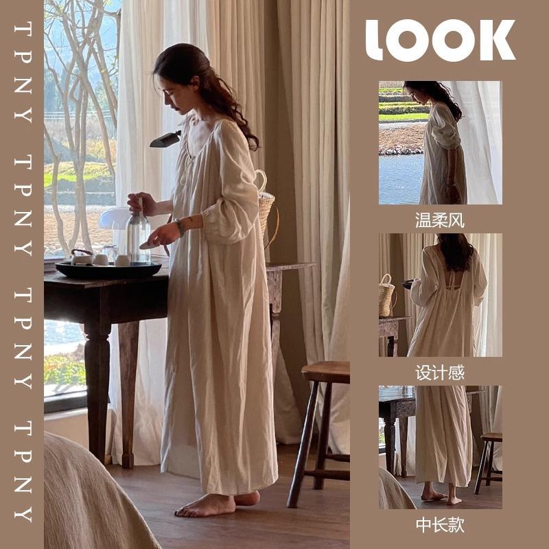 

Girl sweet and gentle nightdress long-sleeved pajamas women s spring and autumn models new high-end home dress long dress 3XL