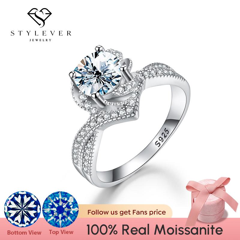

Stylever Роскошные 1CT Муассанит Фонтан Роза Кольца для Женщин Стерлингового Серебра 925 Пробы Пасьянс Обручальные Модные Изящные Ювелирные Изделия