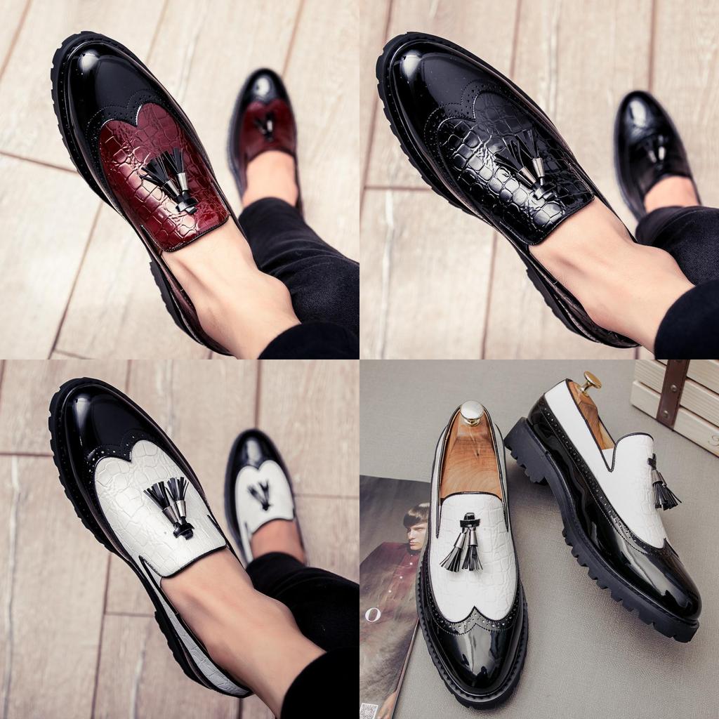 Elegant Men Brogue Tassels Casual Platform Formal Pumps Pointy Toe Shoes Slip On Loafers
