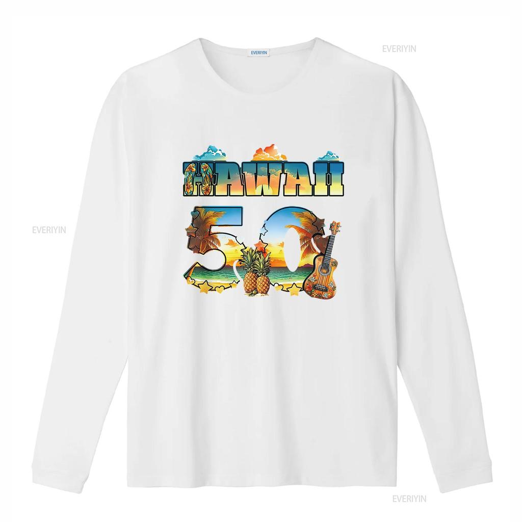 Hawaii 50. Bundesstaat Hawaiianischer Strand Hibiskus 50 Maui Damen Sommer T-Shirt Lässig und Bequem vintage gewaschen Atmungsaktiv