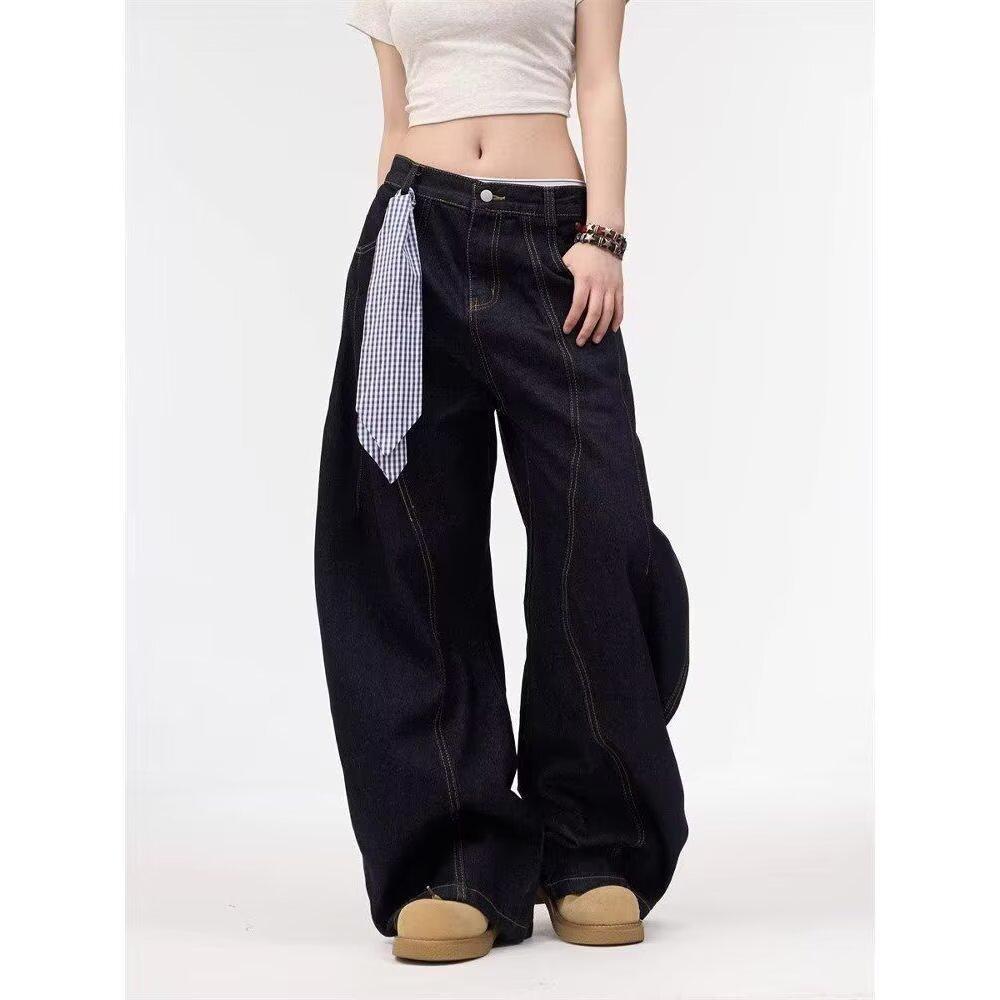 Damen Jeans 2025 Herbst/Winter Retro Locker Weites Bein mit Taschen Design