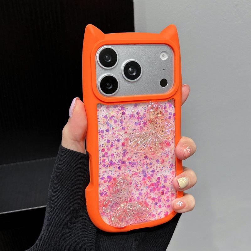 

iPhone 17 Pro Max 3D Gel Butterfly & Cat Ear Drop-proof Cartoon Phone Case for Apple 15 iPhone 12/12 Pro оранжевый