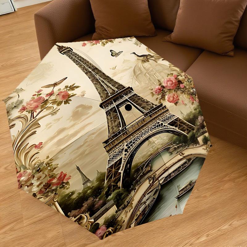 1PC Eiffel Tower Flowers Umbrella-8-Rib Reinforced, Automatic Open, Lightweight & Durable, Cute Fashion Accessory for Outdoor, Beach, or Casual Use, B