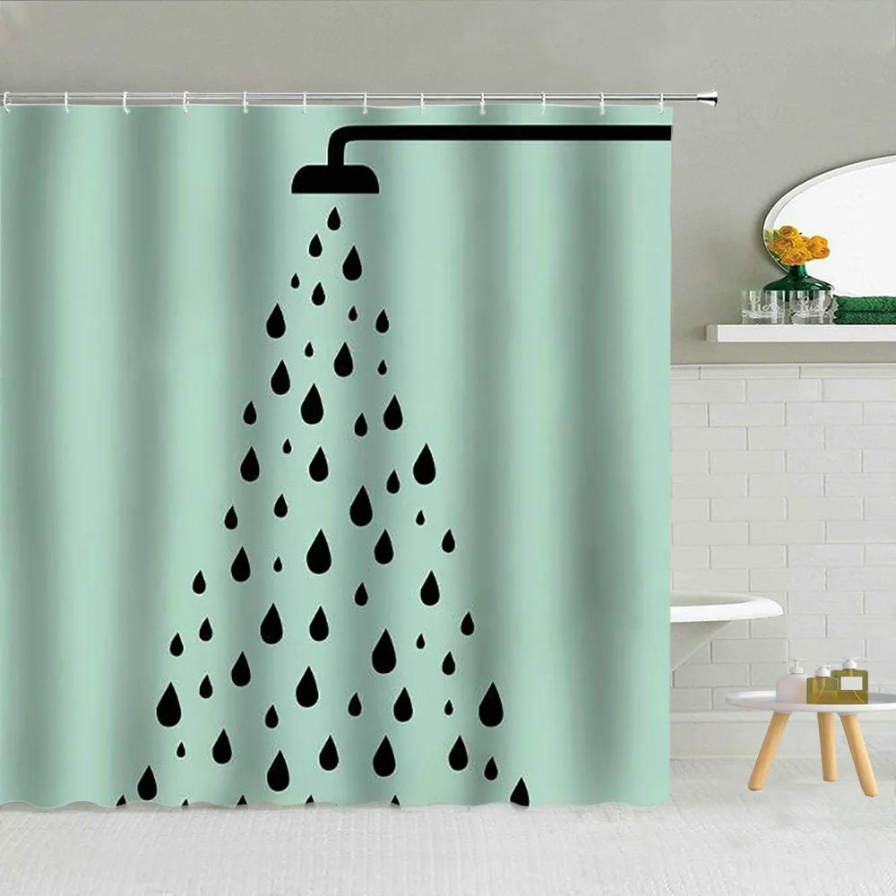 Simple Black White Raindrop Shower Curtain Geometry Water Droplets Pattern Polyester Fabric Bathroom Hanging Curtains Home Decor