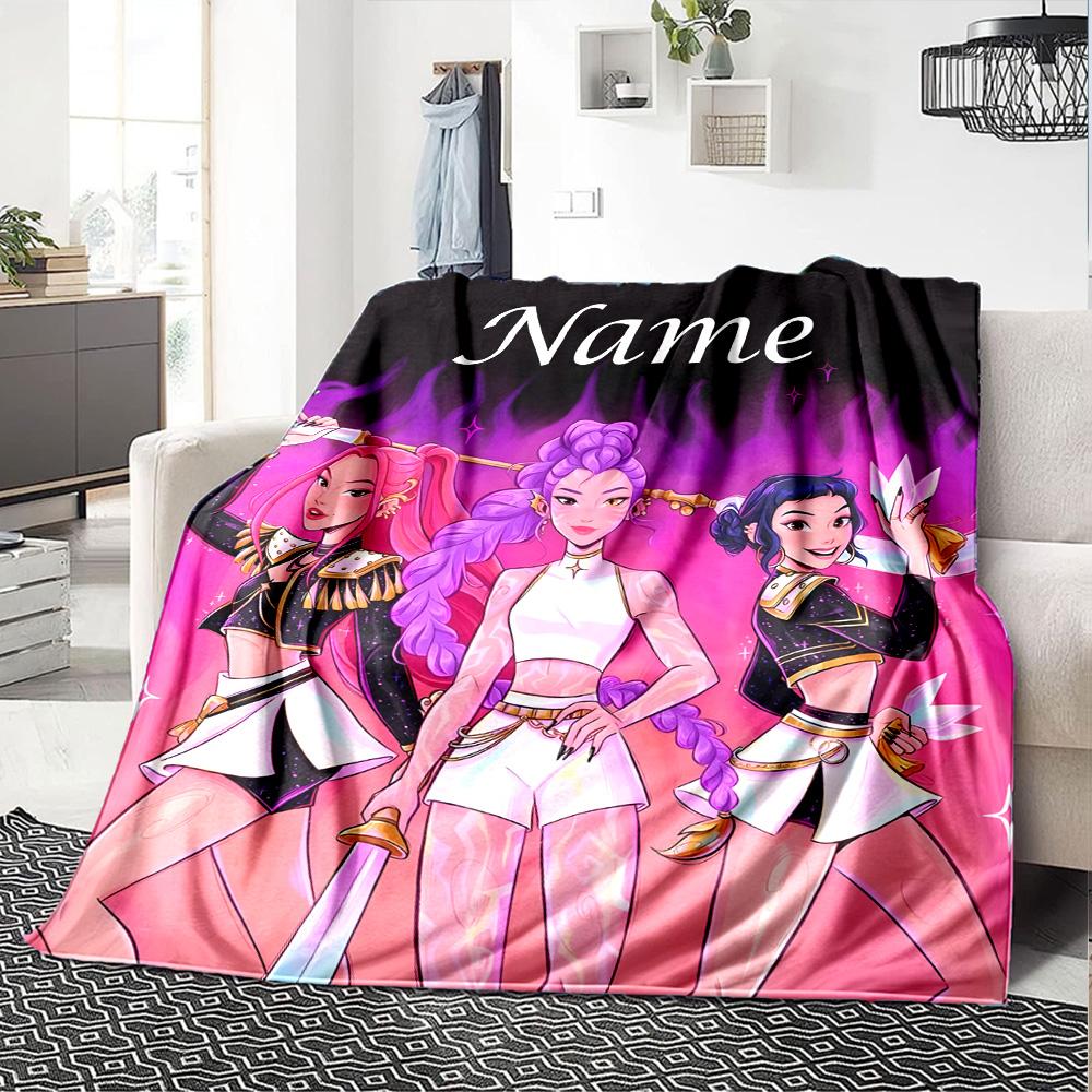 Customizable KPop Demon Hunters4 Throw Blanket – Personalized Name, All-Season Cozy Snug Blanket, Machine Washable, Personalized Blanket