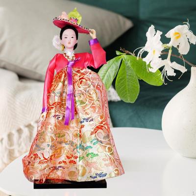 Păpușă Hanbok Geisha coreeană Mini statuie Kabuki Artizanat tradițional Antic Asiatic Vintage