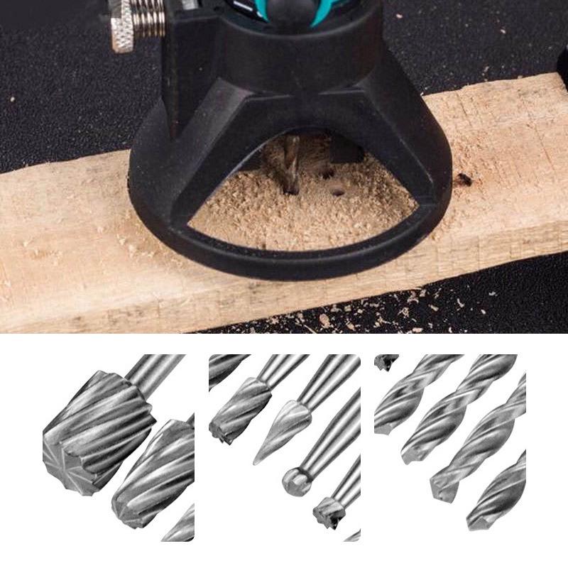 11-częściowy zestaw akcesoriów do szlifierki elektrycznej: Pozycjoner, Wiertło Spiralne, 6-częściowy Zestaw Frezów Obrotowych ze Stali Szybkiej Stali