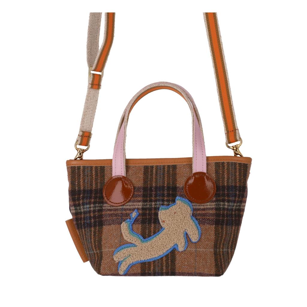 Tsumori Chisato Wool Check Kiraneko 2-Way Handbag, Small, Pink