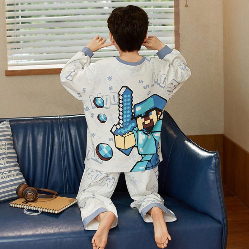 100% Combed Cotton Boys Pajama Set Long Sleeve Cartoon Print Sleepwear Teens 8 Years Lightweight Home Wear
