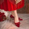 Mode Sexy Damen Pumps Hochhackige Rote Stiletto Hochzeitsschuhe Braut Designer Schuhe Weibliche Perlen Sandalen Spitzzehe Luxus Damenabsätze