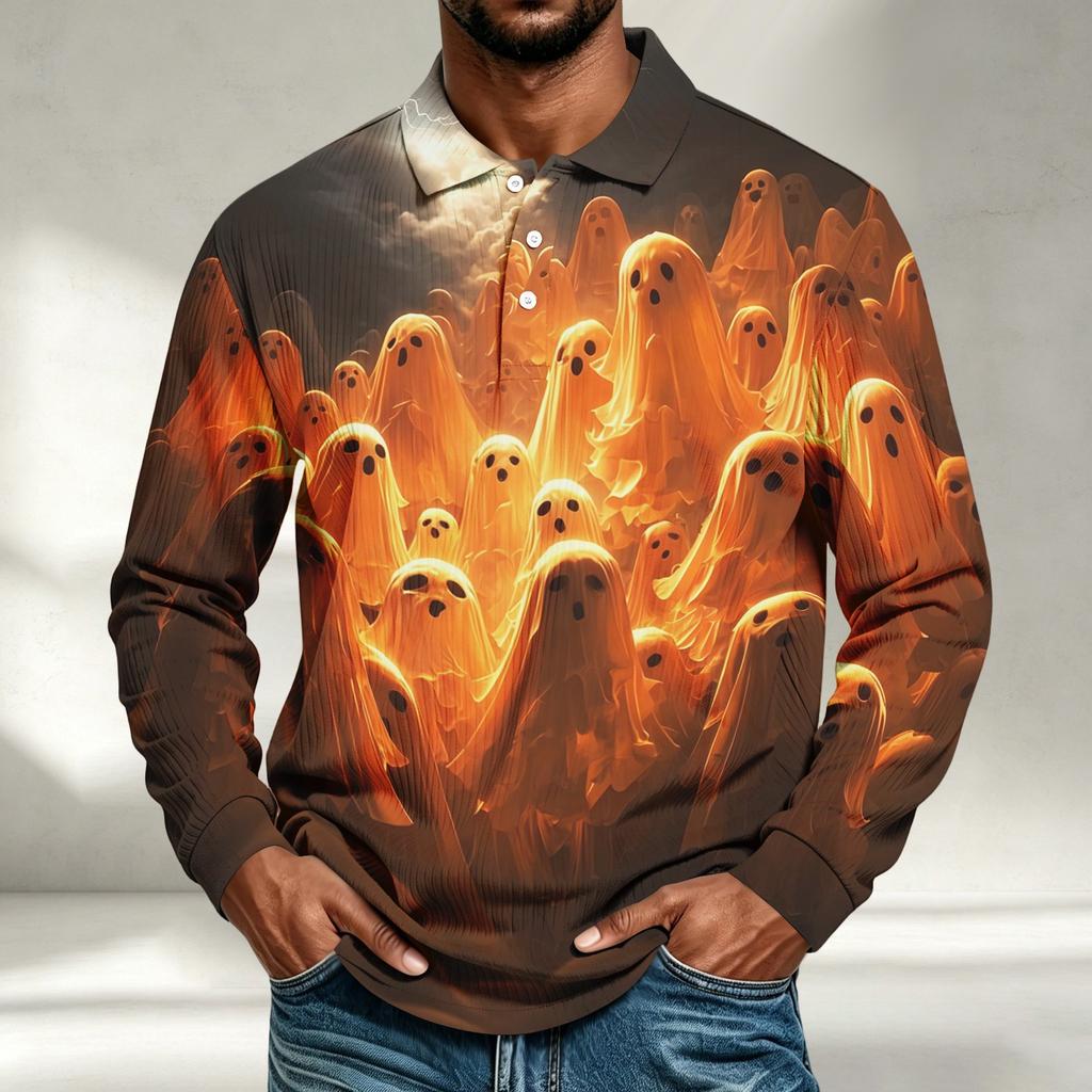 Men's Long Sleeve Shirt Halloween Print Loose Fit Casual Top