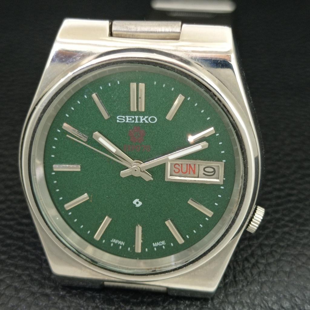 GENUINE VINTAGE SEIKO EXPO 70 AUTOMATIC JAPAN MENS GREEN DIAL WATCH A708783-1