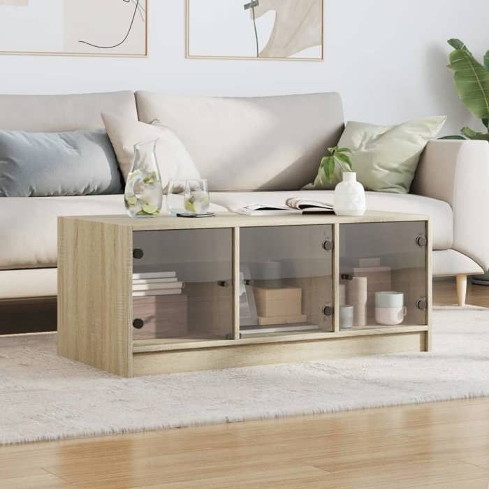 VidaXL Coffee Table with Glass Doors, End Table with Storage, Side Table, Living Room Furniture 836415
