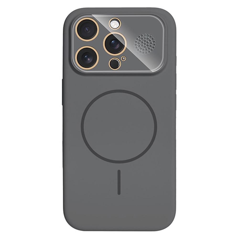 

For iPhone 16 Pro Max Magnetic Case AI Button Liquid Silicone Phone Back Cover with Lens Film Grey