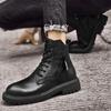 Men's Genuine Leather High-Top Snow Boots - Winter Velvet-Lined Martin Style