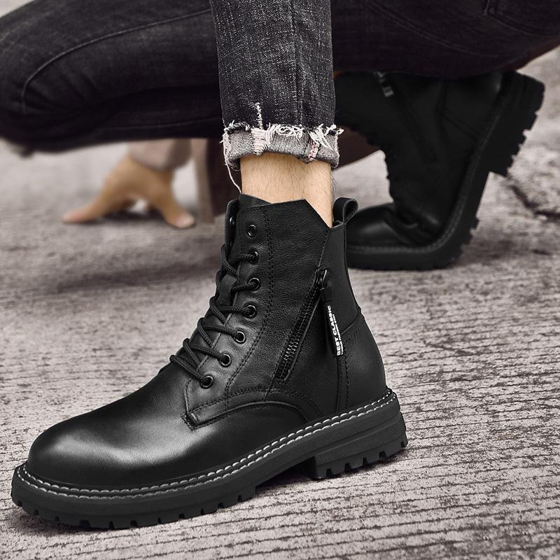 Men's Genuine Leather High-Top Snow Boots - Winter Velvet-Lined Martin Style