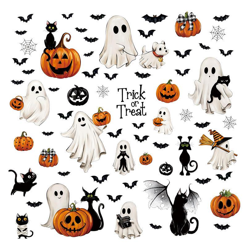 Cross-border new Halloween white ghost glass window decorative window sticker bat pumpkin window decal