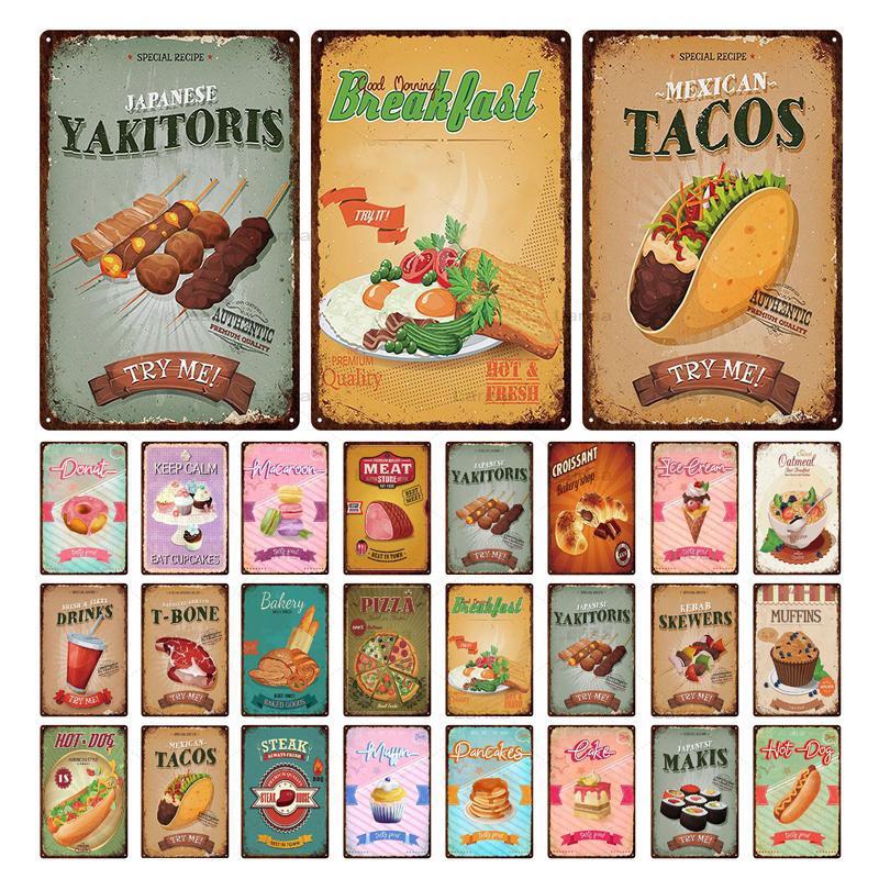 

Hot Dog Cupcake Vintage Metal Poster Tin Sign Plaque Wall Decor Metal Painting Kitchen Cafe Cake Shop Room Home Art Decoration