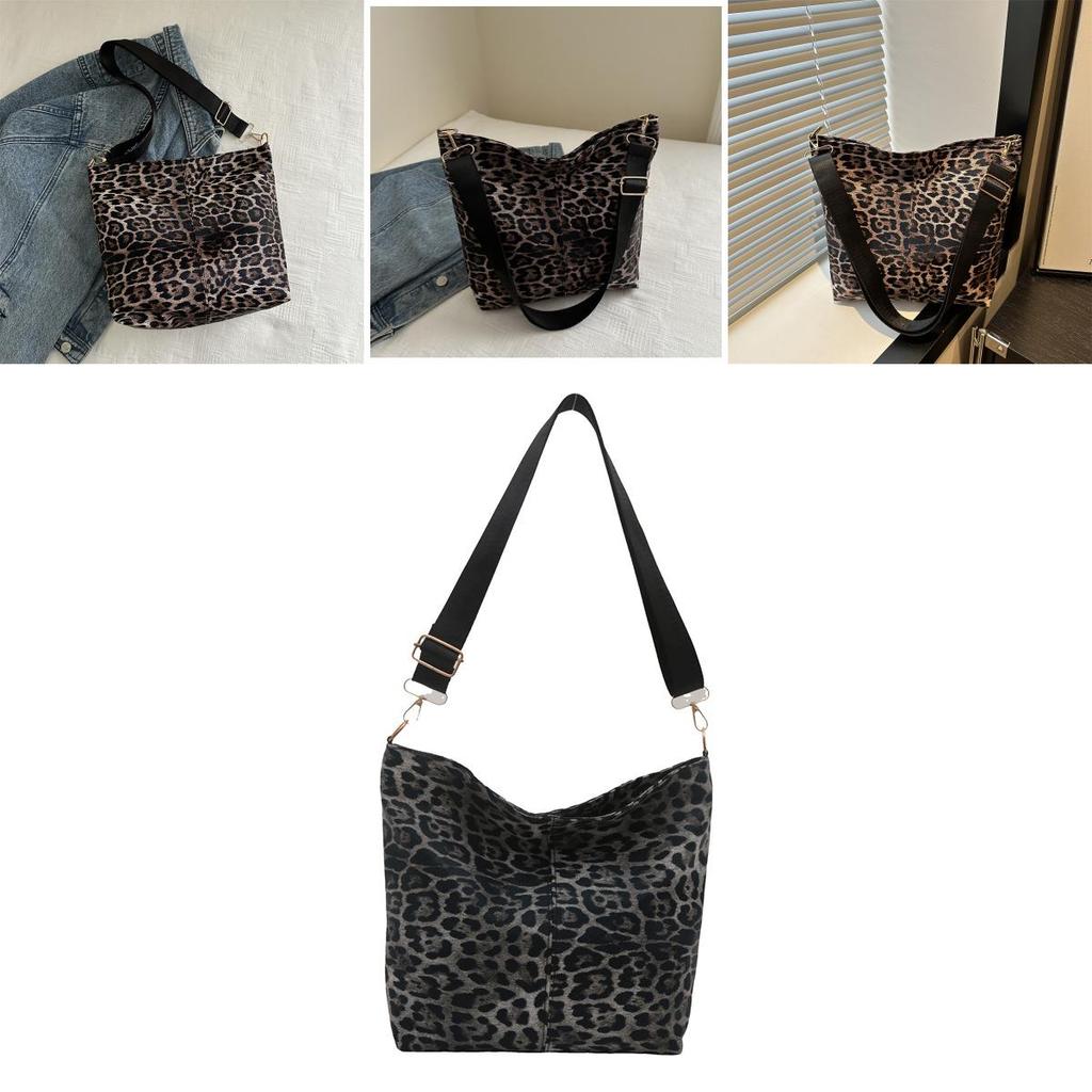 Leopard Print Bucket Bag For Women With Polyester Material And Zip Closure For Daily Casual Use