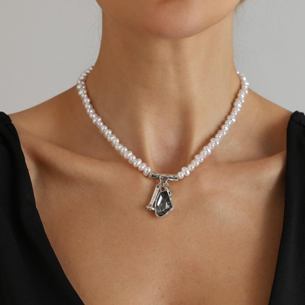 Irregular Rhinestone Necklace Dark Grey Women Jewelry Vintage Earrings Bracelet Party