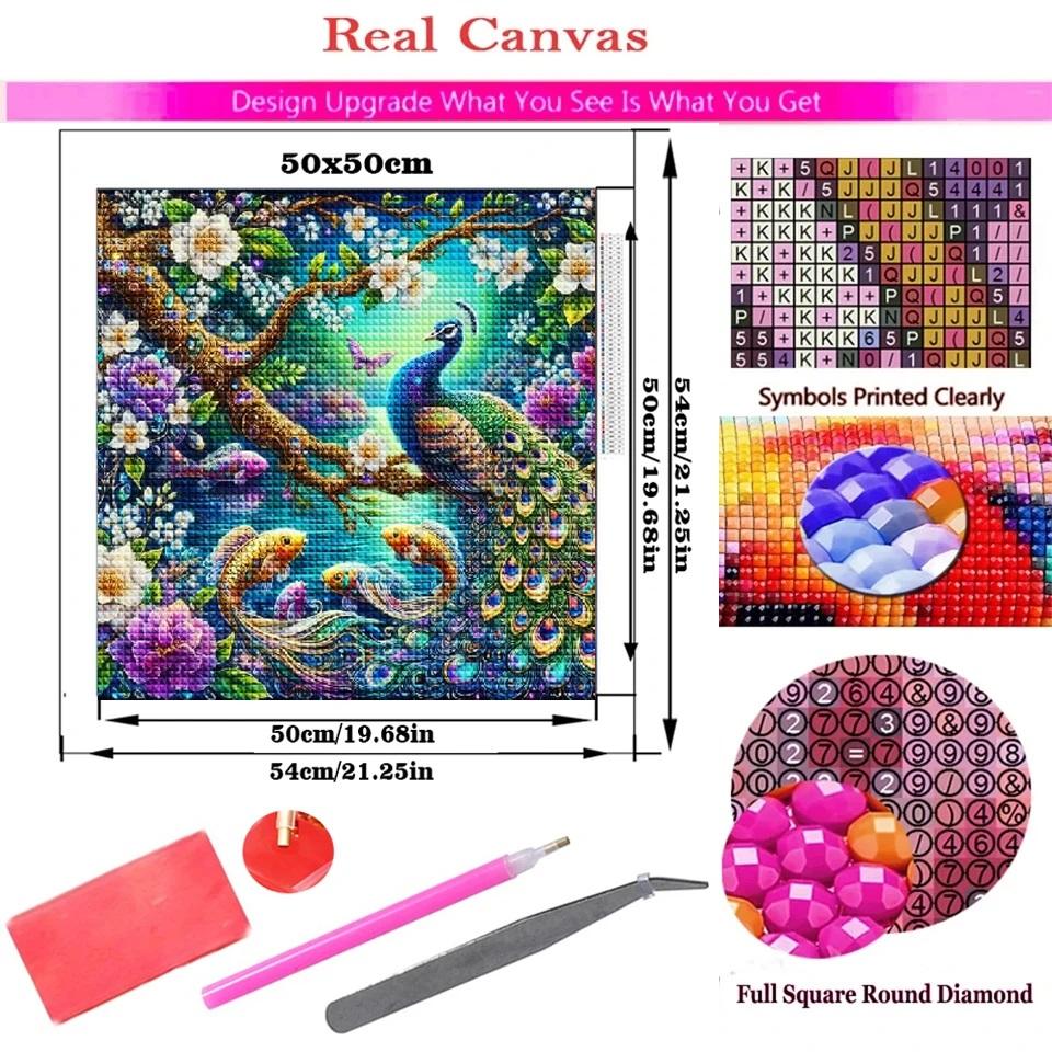 Diamond Painting Colorful Peacock Cross Stitch Embroidery Animal Full Square Round Drill Mosaic Flower Rhinestones Handmade Gift