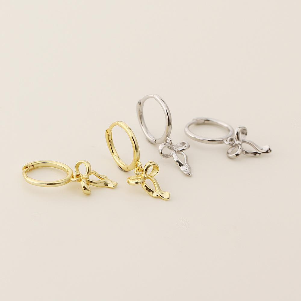 S925 Sterling Silver Bow Drop Huggie Hoop Earrings Ribbon Knot Charm 18K Gold Plated Dainty Drop Earrings for Women