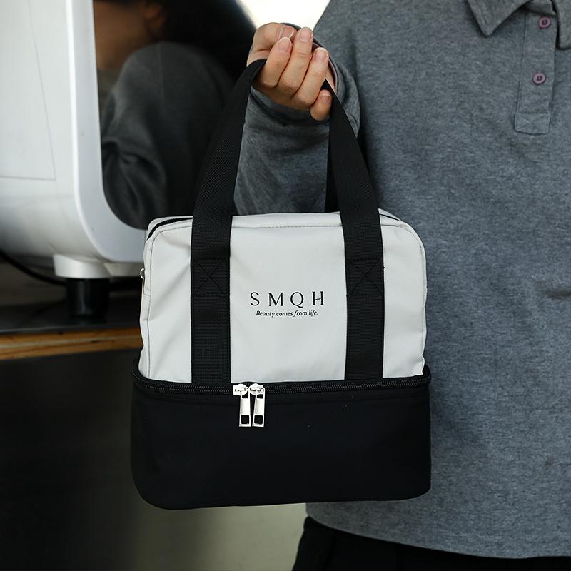 

Large Capacity Double Layer Insulated Lunch Bag for Office Worker Work Lunch Tote Bag Portable Thermal Bento Bag білий