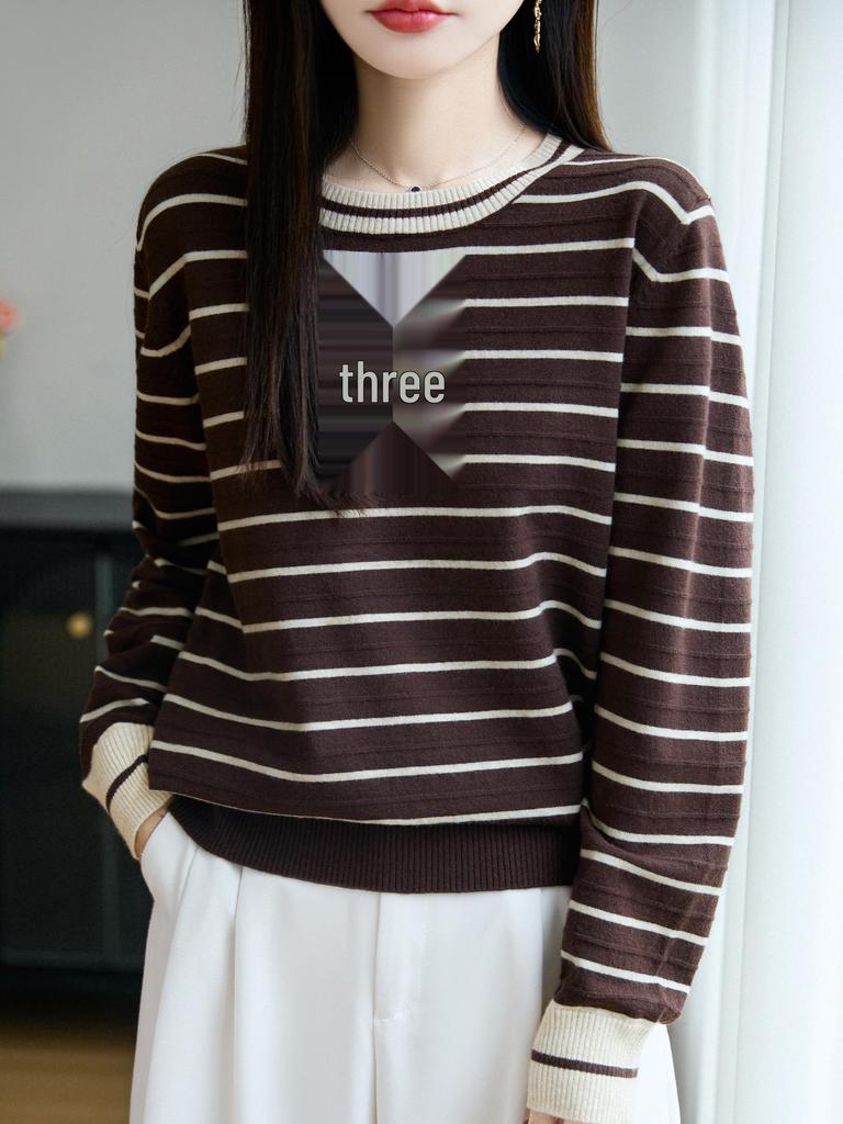 Women's Striped Crew Neck Sweater - Versatile Autumn/Winter Fashion Knitwear