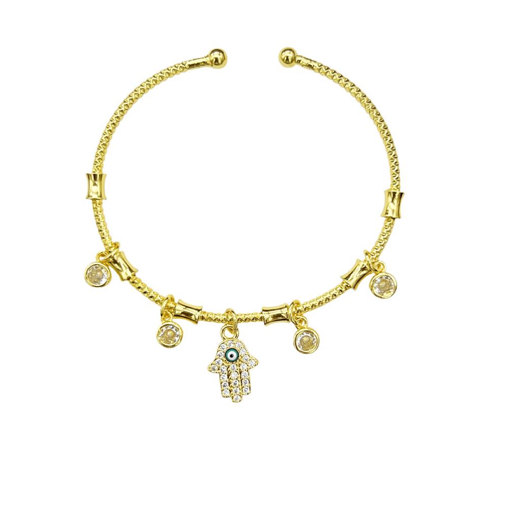 Zircon-Embellished Evil Eye Bracelet with Blue Accents