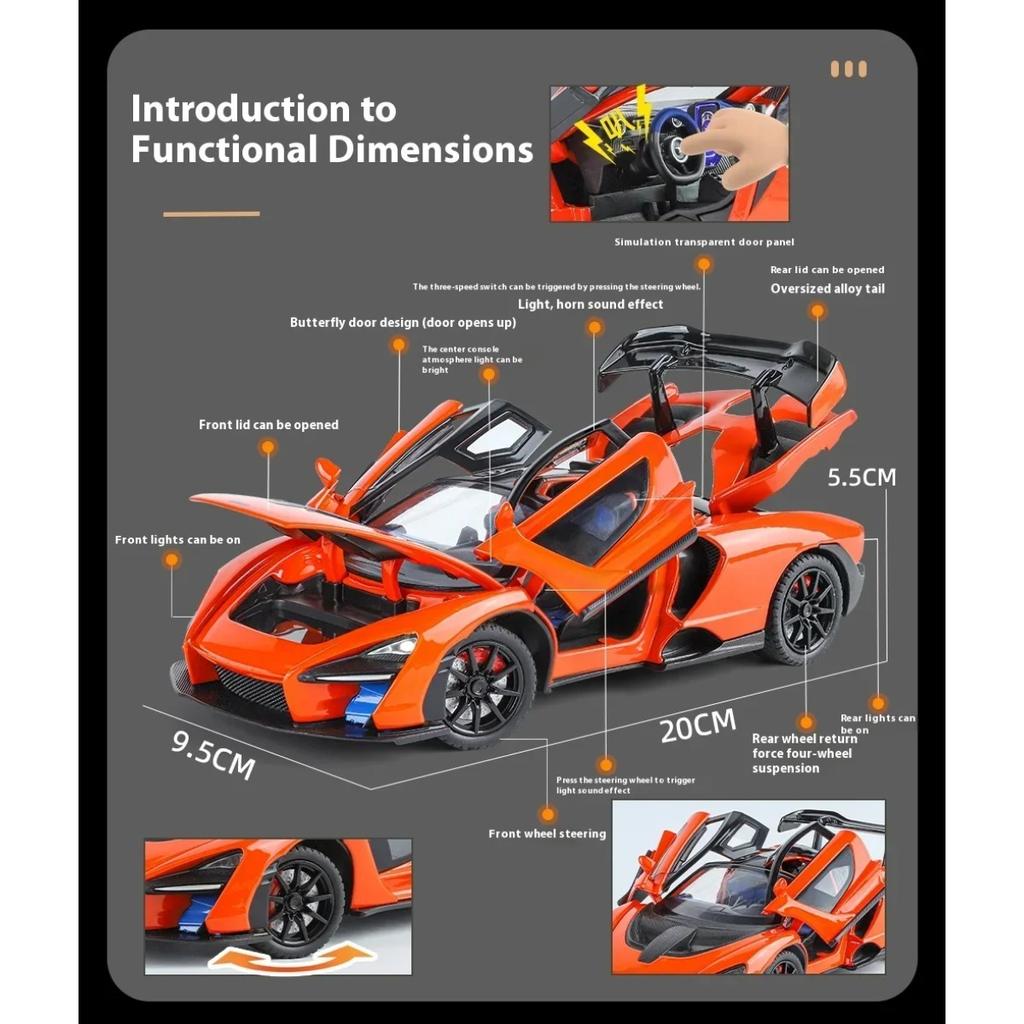 1/24 Mclaren Senna Super Sports Mini GT Kovová slitina Odlévaný model auta Zvukové světlo Sběratelský Hobby Displej Dekorativní Dárková krabička