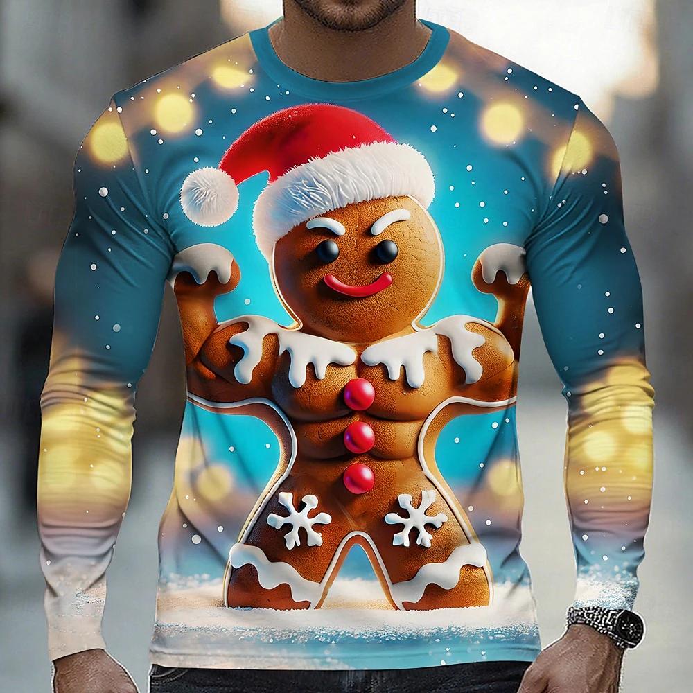 

Забавная футболка с принтом в виде Санта-Клауса 2025 Новинка Мужская с длинным рукавом Осенне-зимняя Большого размера Свободный топ 6XL