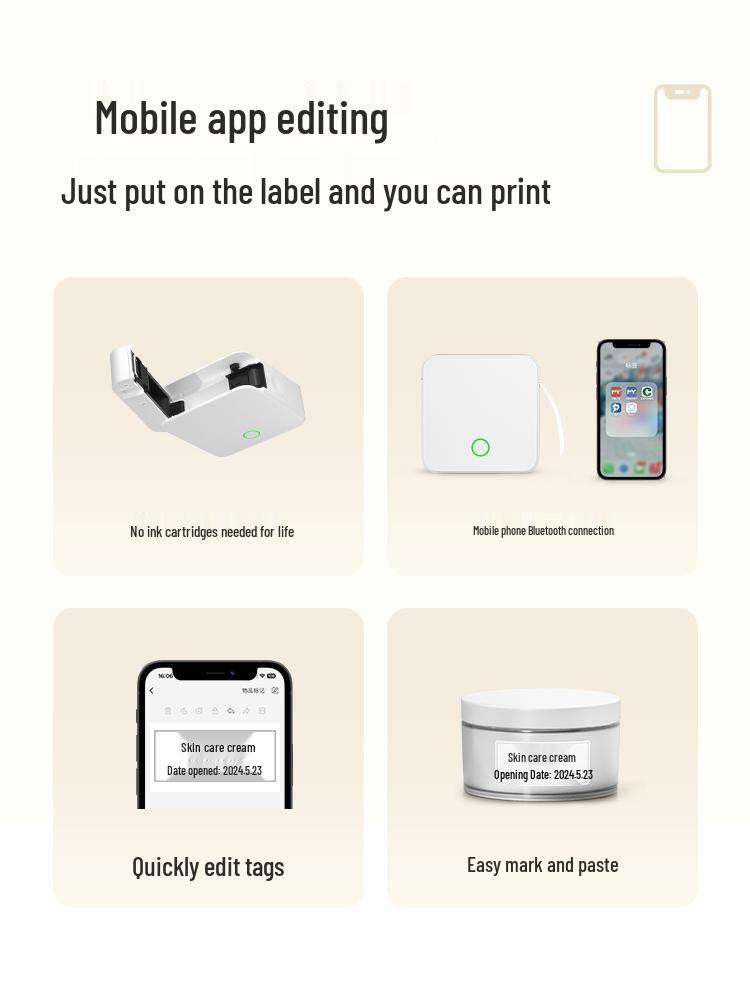 2P80 Portable Bluetooth Label Printer: Handheld, Self-Adhesive, Transparent Stickers