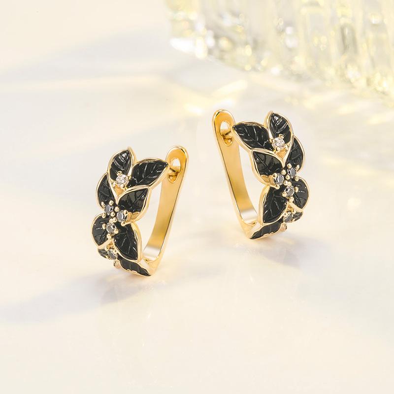 Solid 18k Gold Aros Mujer Oreja Earring For Women Fine Real 18k Yellow Gold Obsidian Orecchini Stud Earring Gemstone Bizuteria