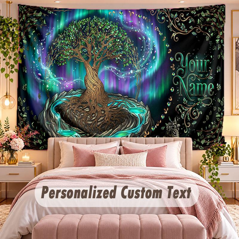 Baum des Lebens (171) Themen-Wandteppich, individuell mit Namen und Text, personalisierter Hänge-Wandteppich für Schlafzimmer, Wohnzimmer-Dekoration