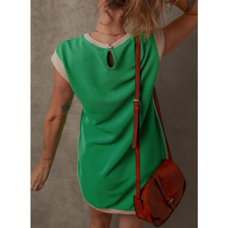 YYFS Dámská móda Léto Jaro Jednobarevný potisk Neformální šaty s krátkým rukávem a výstřihem do O s volným pasem