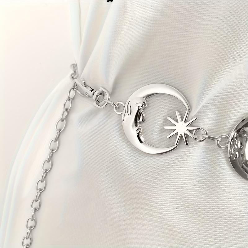Stylish Women's Punk Moon & Sun Waist Chain Belt - Elegant Boho Alloy Body Jewelry with Crescent Moon & Star Charms, Perfect for Parties, Vacations &