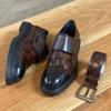 Fashion New Brown Loafers Buckle Strap Round Toe Shoes for Men Wedding Black Pu Men Dress Shoes  Size 38-46