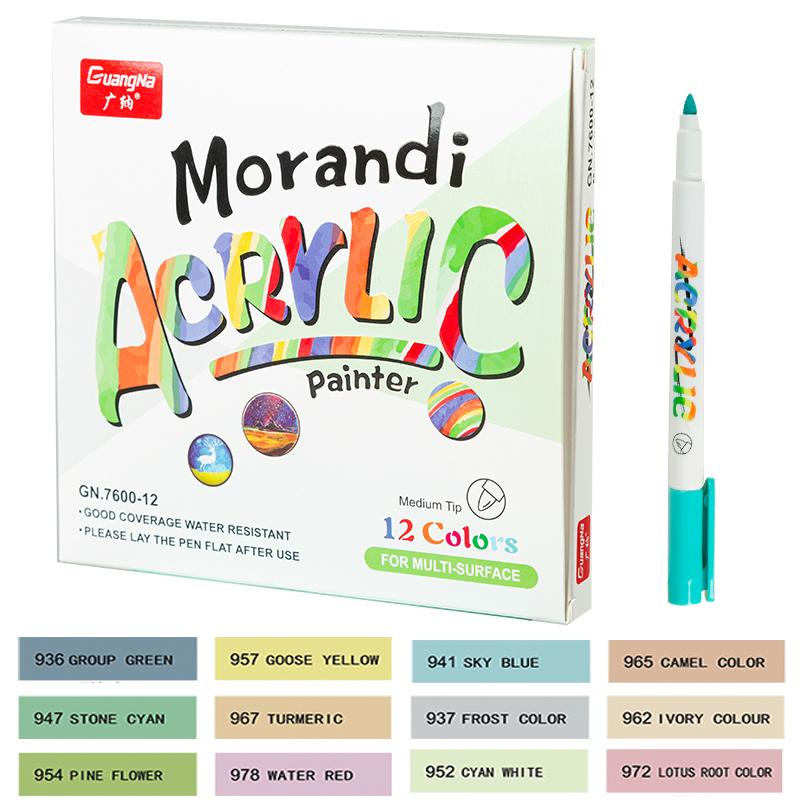 12/24color Brush Tips Morandi Colored Acrylic Paint Marker Set Art Marker Pen for Fabric Canvas Rock Ceramic Glass Mug Wood