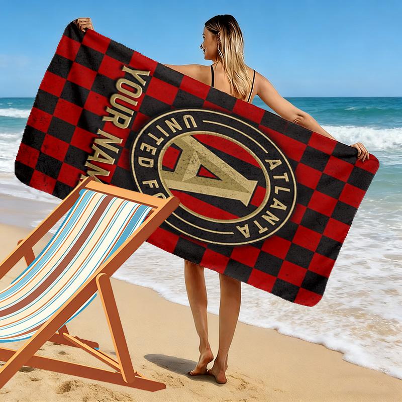 Name Custom Atlanta United FC Print Beach Towel, Large Soft Quick Dry Towel for Beach Camping Swimming
