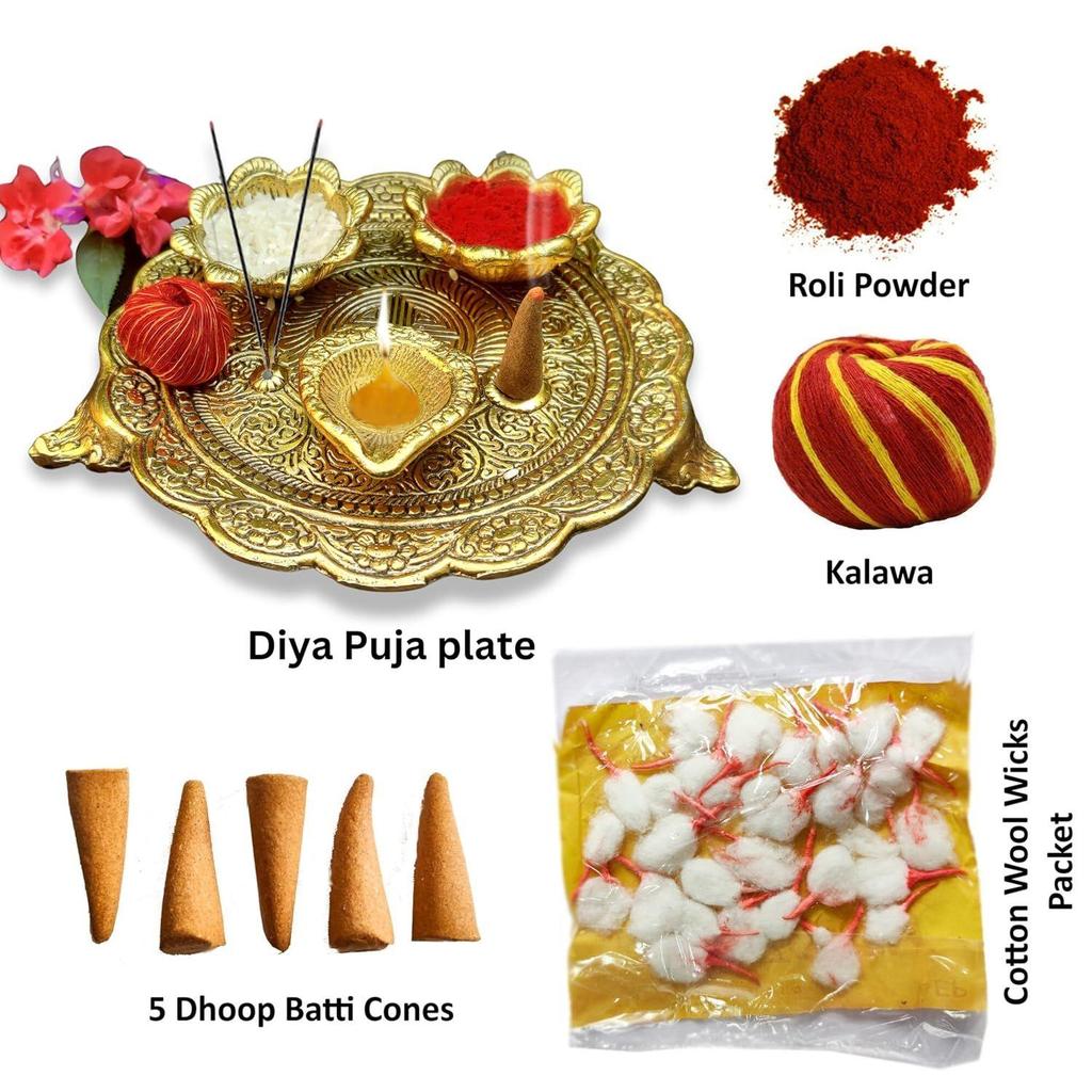 Wonder Care Aluminium Golden Color Plate for Puja Diwali Gift Items Deepawali