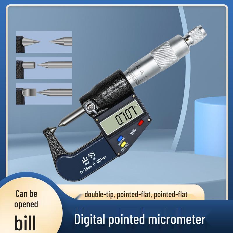 Shan Ce Electronic Digital Micrometer with Single/Double Pointed, Flat, and Beveled Tips, 0-25mm High Precision