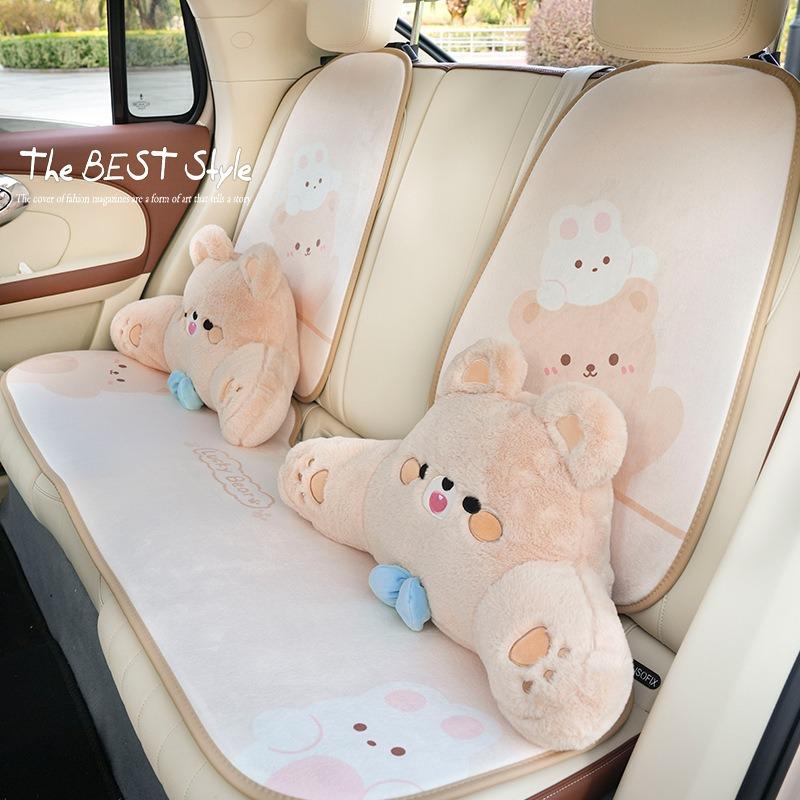 Cartoon Bear Plush Waist Support Car Neck Pillow Cushion Soft Car Headrest Waist Pillow Universal Car Pillow for Girls Women