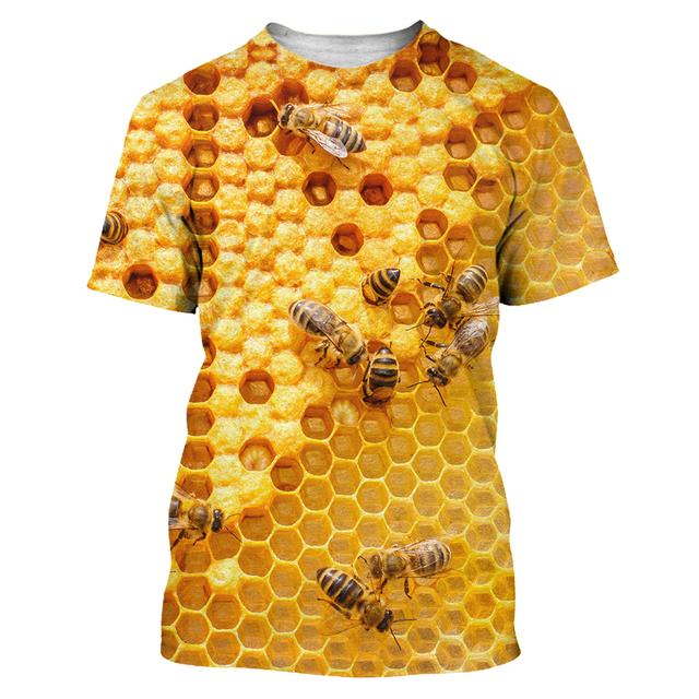 Camiseta masculina com estampa 3D, camiseta engraçada de verão com abelha, manga curta, camiseta masculina casual unissex, camiseta grande, harajuku, gola redonda