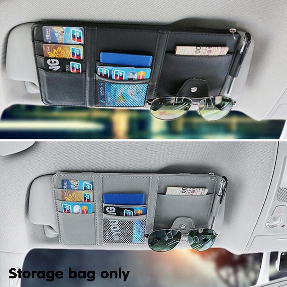 Car Sun Visor Clip Organizer Auto Interior Accessories Storage Pocket Pouch PU Leather Cards Receipts Pouch Black/Grey/Beige
