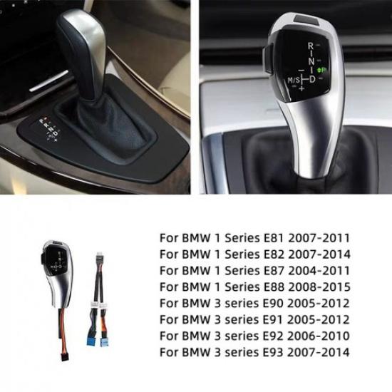 Luxury Black Silver ABS Carbon Fiber LED Gear Shift Knob Upgrade For BMW 3 E90