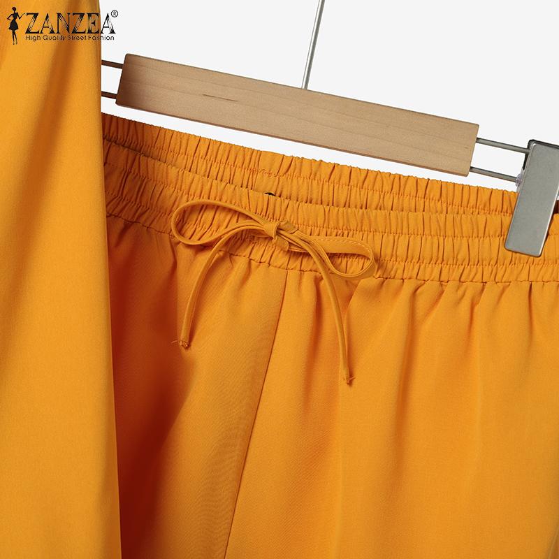 ZANZEA Damen 3/4-Ärmel Print Bluse und Hose Lässige zweiteilige Anzugsets